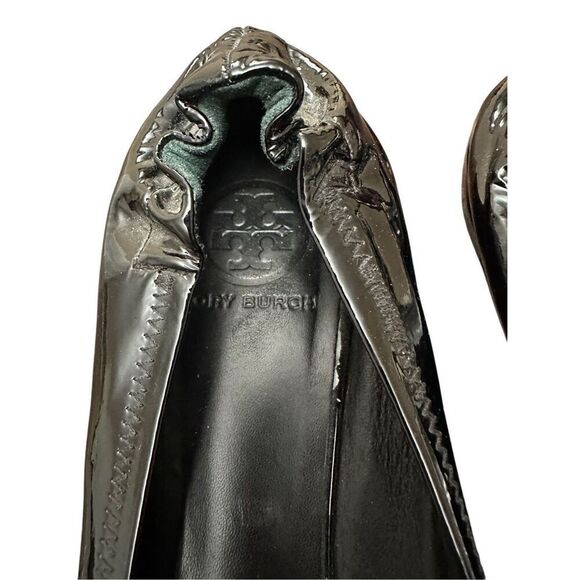 Torry Burch Patent Flat Ballet Black Leather Shoes Size 9Mp - Picture 9 of 11